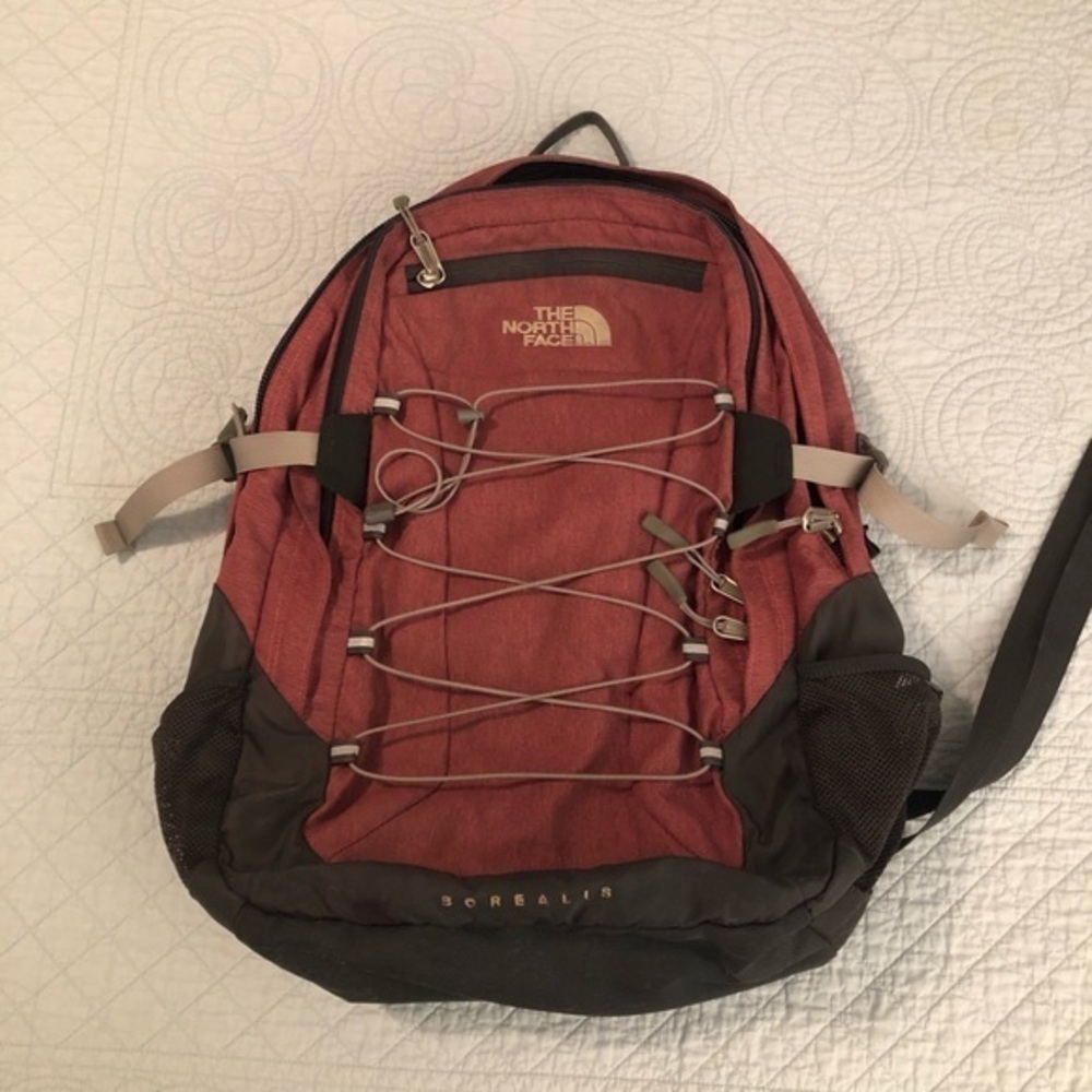 The North Face Borealis classic rucksack backpack. Burgundy and black. Unisex.